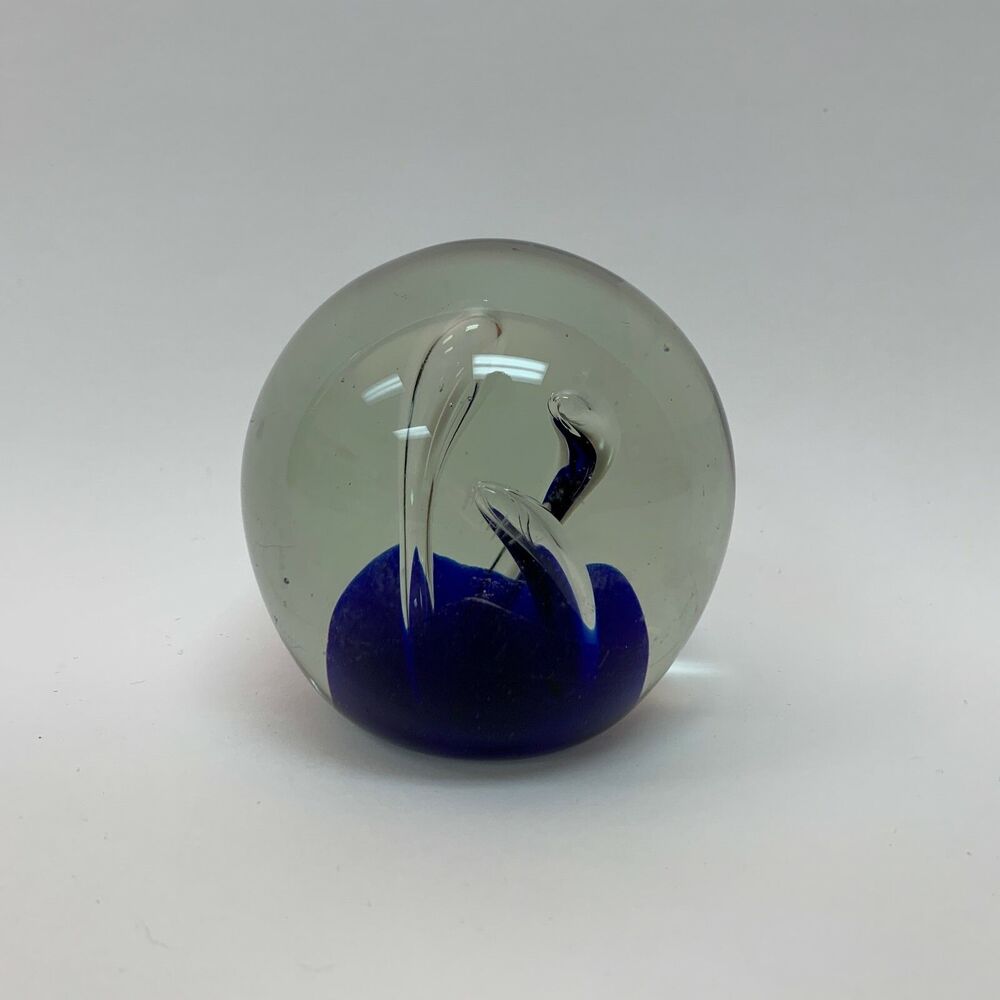 Controlled Bubbles? Swirl Cobalt Blue Round Clear Paperweight